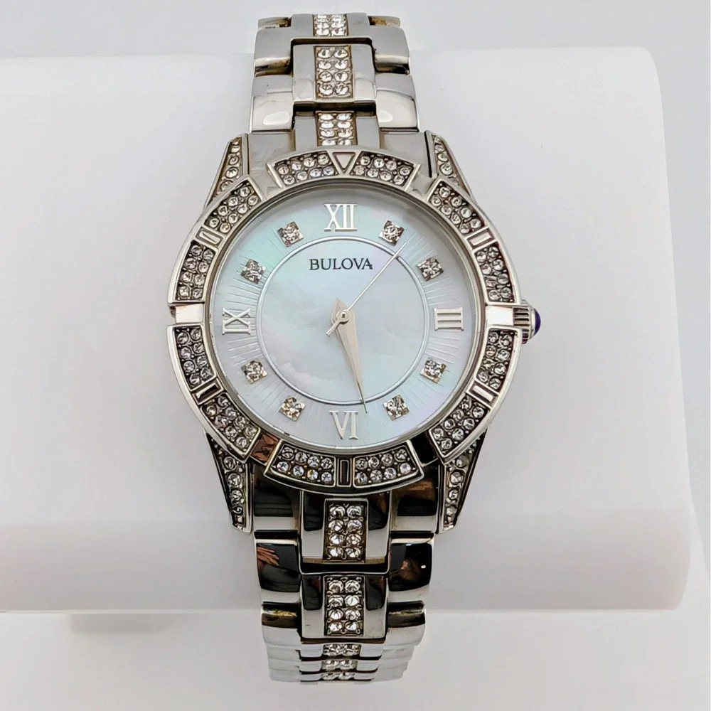 Bulova 96L116 Swarovski Crystal Mother of Pearl Women's Watch 30mm 6.5